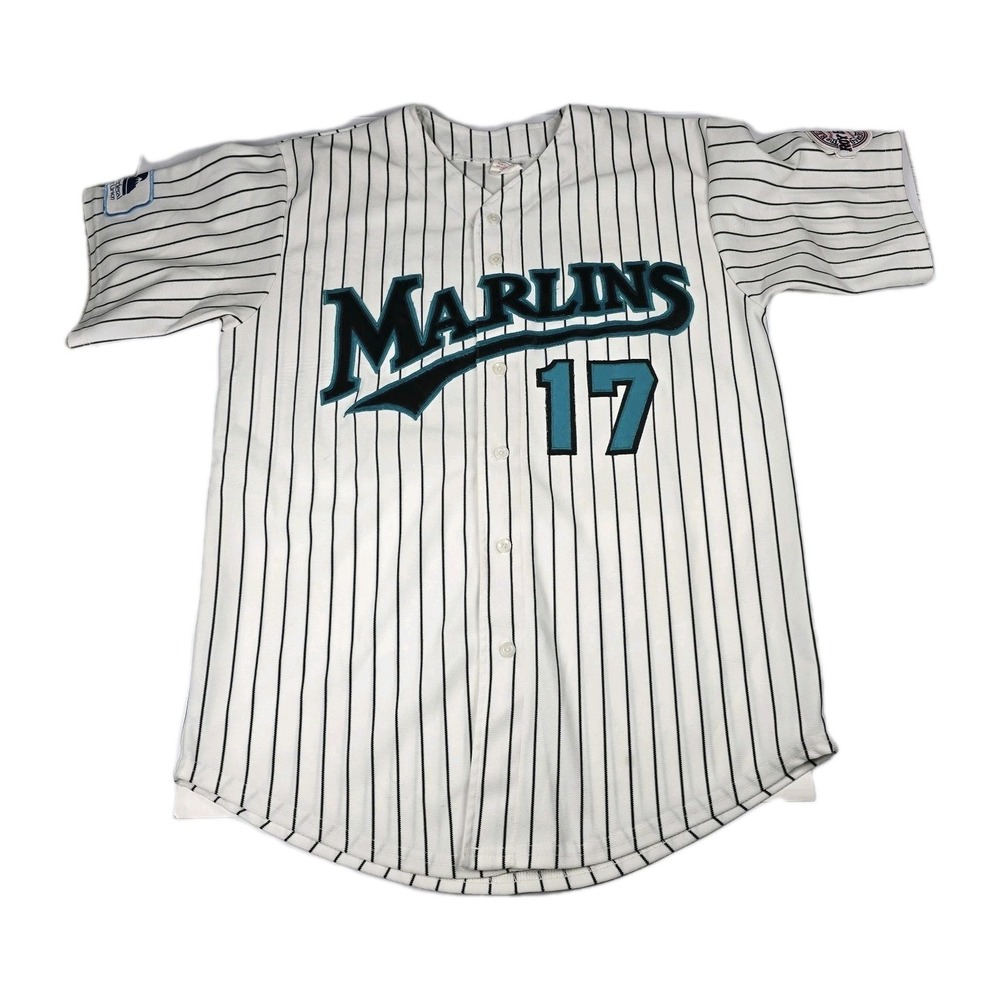 Vintage 90s Marlins 17 Baseball Jersey Stitched Made in USA XL 46-48 Roy Hobbs